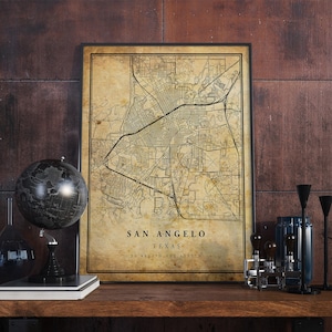 San Angelo Vintage Karte Poster Wandkunst | Kunstdruck | Antike, rustikale, alte Stil Wohnkultur | Texas druckt Geschenk | VM306