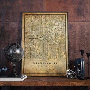 Minneapolis Vintage Map Poster Wall Art | City Artwork Print | Antique, rustic, old style Home Decor | VMinnesota prints gift | VM46