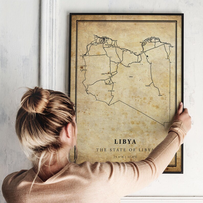 Vintage Libya Map Print: Country Road Wall Art - Etsy