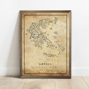 Impressão de pôster de mapa vintage da Grécia, arte de parede de mapa de estradas do país, impressões de país, pôster de país, C15-46
