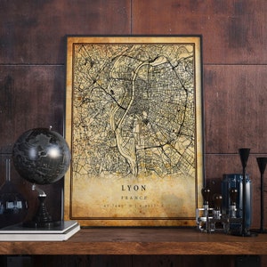 Lyon Vintage Map Poster Wall Art / City Artwork Print / Decoración del hogar antigua, rústica y de estilo antiguo / Francia imprime regalo / M734