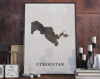Uzbekistan Map Print: Vintage Style Wall Art Decor