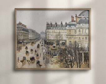 Vintage French Cityscape Oil Painting, Neutral Abstract Wall Decor, Unique Vintage Art Print, C16-189