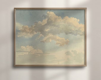 Vintage Cloud Watercolor Art: Antique Sky Study Print