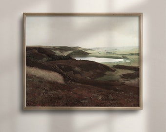 Vintage Landscape Art, Country Farmhouse Wall Decor, Rustic Nature Painting, Moody Landscape Poster, C16-164