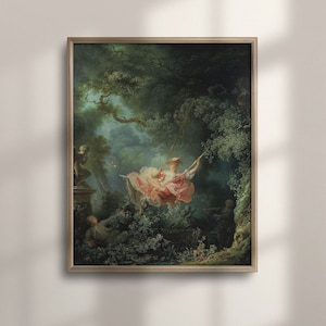 Romantic French Art, Jean-Honoré Fragonard's The Swing, Botanical Garden Illustration, Vintage Wall Decor, Famous Rococo Painting, C16-1211