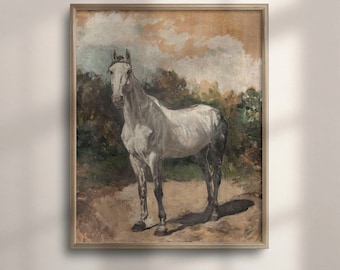 Vintage Horse Oil Painting, Equestrian Wall Art, C16-1338