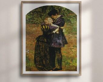A Huguenot Print: John Everett Millais Romantic Wall Art, Pre-Raphaelite Lovers in a Garden