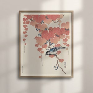 Ohara Koson &#39;Blue Bird&#39; Japanese Art Print: Ukiyo-e Bird Wall Decor