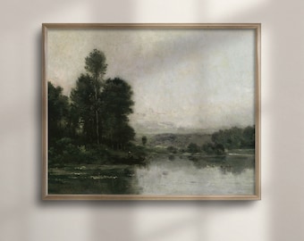 Antique River Landscape Oil Painting: Vintage Irish Countryside Art