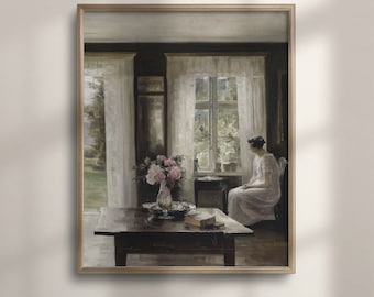 Victorian Woman Portrait: Antique Spring Still Life Art Print