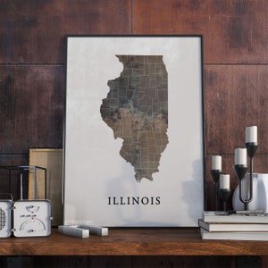 Illinois vintage style map print, Illinois map poster,  gift, Illinois wall art decor, map gift, gift for a man, VO20