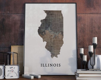 Vintage Style Illinois Map Print: State Wall Art