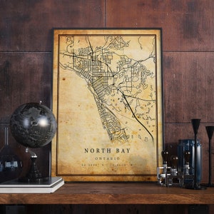 North Bay Vintage Map Poster Wall Art | City Artwork Print | Antique, rustic, old style Home Decor | Ontario prints gift | M404