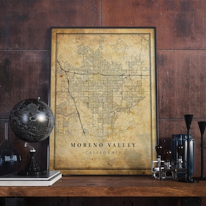 Moreno Valley Vintage kaart poster kunst aan de muur | Stadskunstwerk afdrukken | Antieke, rustieke, oude stijl Home Decor | Californië drukt cadeau af | VM109
