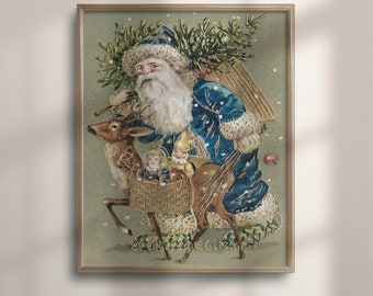 Vintage Santa Claus Art Print: Retro Christmas Wall Decor