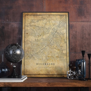 Riverside Vintage Map Poster Wall Art | City Artwork Print | Antique, rustic, old style Home Decor | California prints gift | VM59