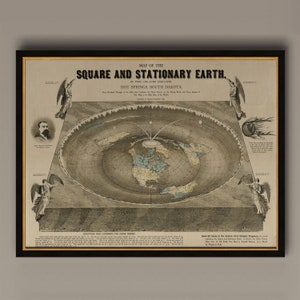 World Map Of Square Stationary Flat Earth 1893 Antique Reprint.  Available on archival paper and canvas., AM7