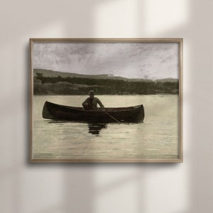 Vintage Fisherman Oil Painting: Lake House Wall Art