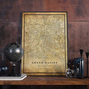 Grand Stromschnellen Vintage Karte Poster Wandkunst | Kunstdruck | Antike, rustikale, alte Stil Wohnkultur | VMichigan druckt Geschenk | VM121