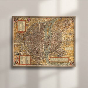 Antike Paris Karte, 1575 Vintage Karte von Frankreich, Paris Poster Wandkunst, Einzigartiges Einweihungsgeschenk, Buntes Wohnzimmer Dekor, C16-709