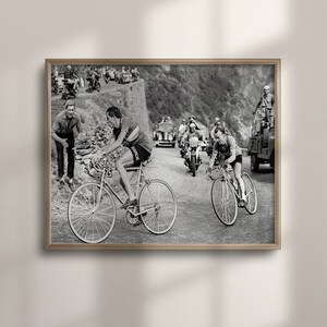 Vintage Tour De France, Fausto Coppi & Jean Robic Fietsen Poster, Bike Wall Art, Woonkamer Prints, Kleurrijke Fiets Poster, C16-319