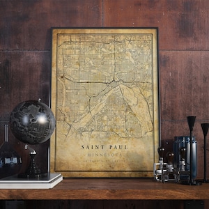 Póster de mapa vintage de San Pablo, arte de pared, impresión de arte urbano, decoración del hogar antigua, rústica y de estilo antiguo, impresiones de Minnesota, regalo, VM64