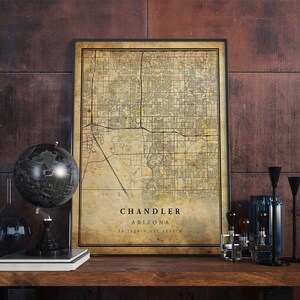 Póster de mapa vintage de Chandler, arte mural, impresión de arte urbano, decoración del hogar antigua, rústica y de estilo antiguo, impresiones de Arizona, regalo, VM84
