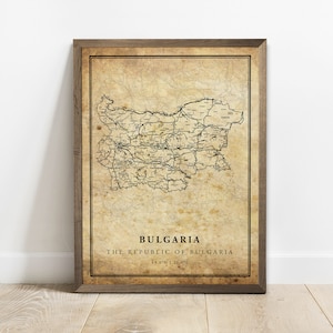 Bulgarije vintage kaart poster print, land straat wegenkaart kunst aan de muur, land decor, land geschenken, C15-19