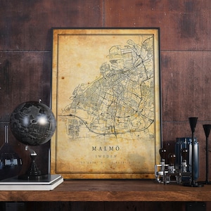 Malmö Vintage Map Poster Wall Art | City Artwork Print | Antique, rustic, old style Home Decor | Sweden prints gift | M608