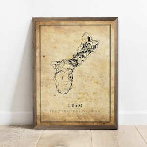 Guam Vintage-Karte Posterdruck, Landstraße Straßenkarte Wandkunst, Landdekor, Landgeschenke, C15-47