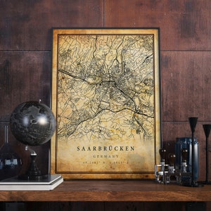 Saarbrücken Vintage Map Poster Wall Art | City Artwork Print | Antique, rustic, old style Home Decor | Germany prints gift | M640