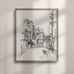 Vintage Amsterdam Cityscape Sketch, Antique Architecture Line Art, Charcoal Drawing Home Decor Poster, Famous Artwork Reproduction, C16-758