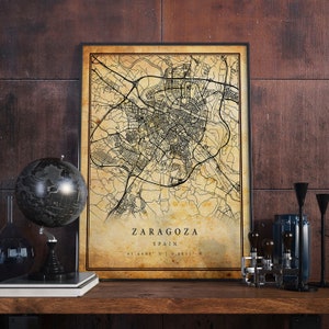 Póster de mapa vintage de Zaragoza, arte mural, impresión de arte urbano, decoración del hogar antigua, rústica y de estilo antiguo, impresiones de España, regalo, M560