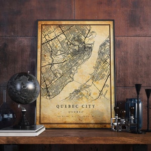 arte da parede do poster do mapa vintage da cidade de Québec | Impressão de arte da cidade | Decoração de casa antiga, rústica e antiga | Quebeque imprime presente | M318
