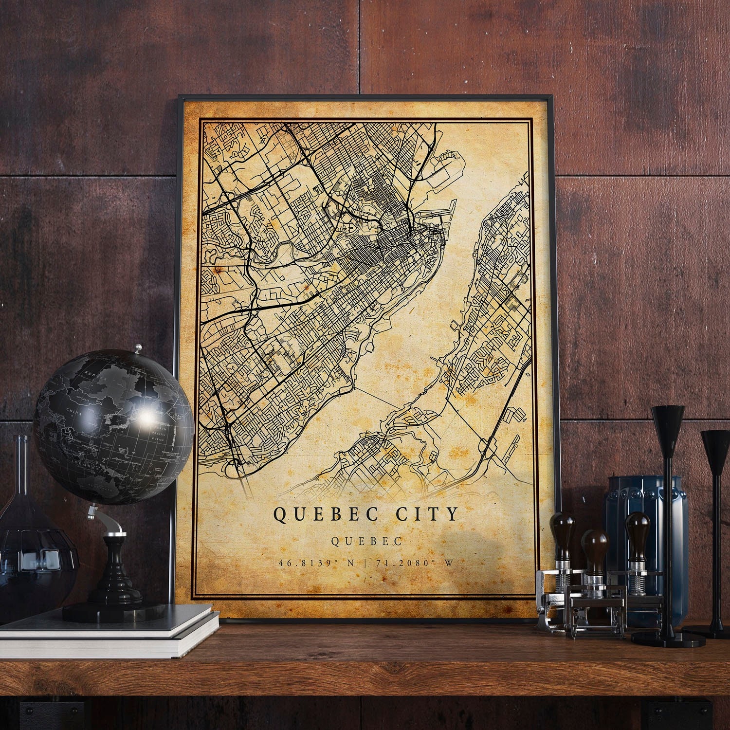 Quebec City Vintage Map Poster Wall Art | City Artwork Print | Antique, rustic, old style Home Decor | Quebec prints gift | M318