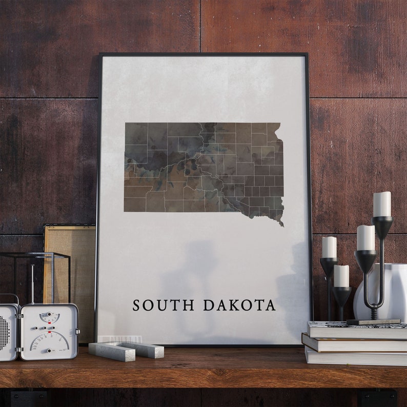 South Dakota Vintage Style Map Print South Dakota Map Poster - Etsy