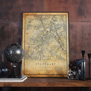 Stuttgart Vintage Map Poster Wall Art | City Artwork Print | Antique, rustic, old style Home Decor | Germany prints gift | M566