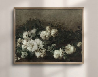 Antique French Floral Oil Painting: Vintage Botanical Print