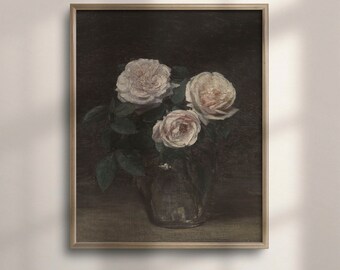 Roses Still Life. Vintage Floral Painting. Moody Floral Wall Art Print ...