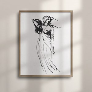 Vintage Minimalist Art, Woman Figure Sketch, Classic Drawing, Farmhouse Decor, Wall Art Prints, Unique Gift, C16-1172