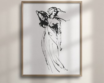 Minimalist Woman Figure Sketch Art Print: Farmhouse Wall Decor
