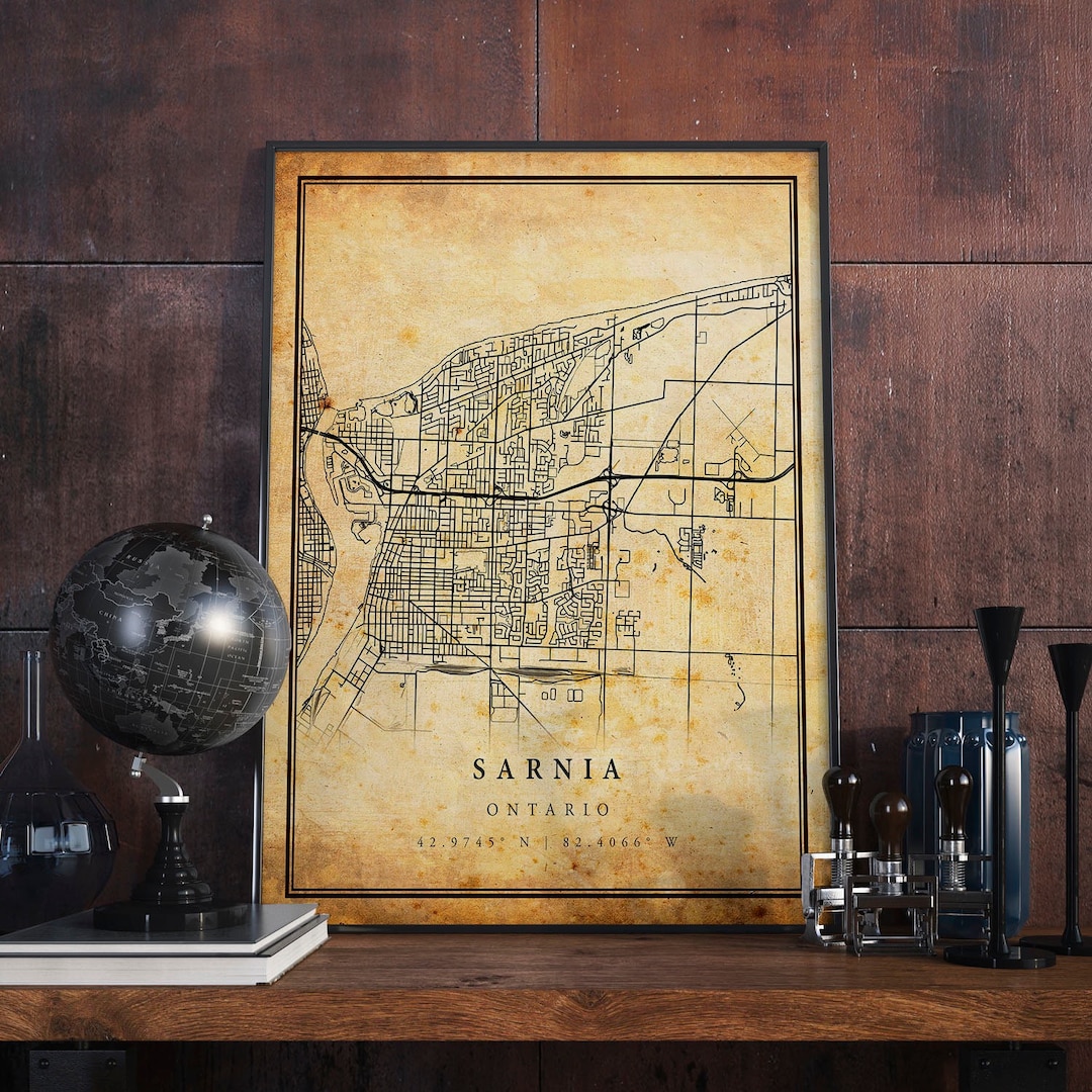 Sarnia Vintage Map Poster Wall Art City Artwork Print Antique, Rustic