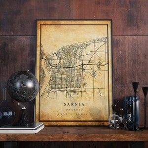 Sarnia Vintage Map Poster Wall Art | City Artwork Print | Antique, rustic, old style Home Decor | Ontario prints gift | M386