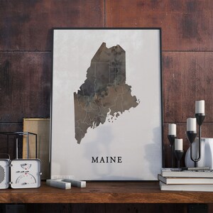 Vintage Style Maine Map Print: State Wall Art Decor