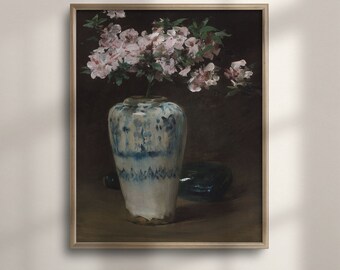 Pink Roses Vintage Floral Wall Art: Elegant Oil Painting