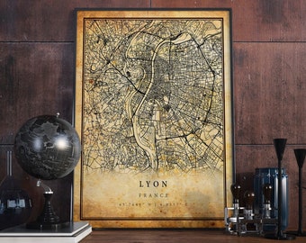 Lyon France Vintage Map Print: Rustic City Wall Art