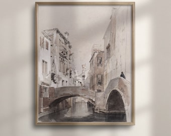 Venice Canal Watercolor Sketch: Vintage Italy Travel Poster