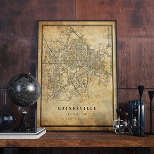 Gainesville vintage kaart poster kunst aan de muur | Stadskunstwerk afdrukken | Antieke, rustieke, oude stijl Home Decor | Florida drukt cadeau af | VM206