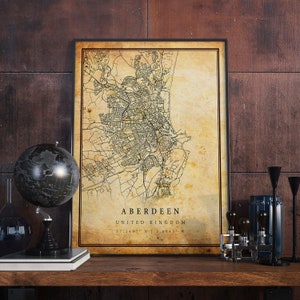 Aberdeen Vintage Karte Poster Wandkunst | Stadt Kunstwerk Druck | Antike, rustikale, alte Wohnkultur | Vereinigtes Königreich Drucke Geschenk | M511